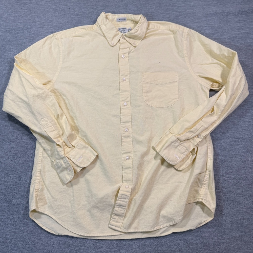 J.Crew Shirt Men Large Yellow Slim Untucked Oxford Long‎ Sleeve Button Up JDR